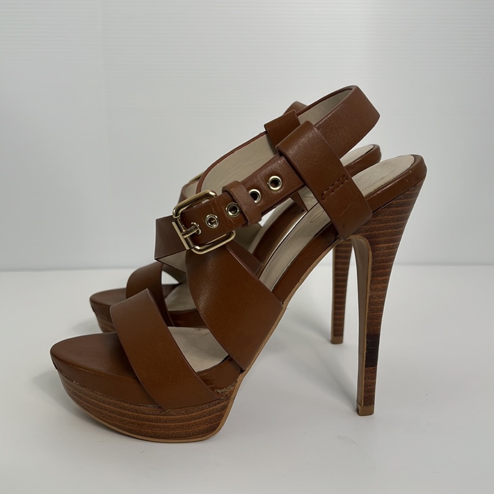 Cognac Brown Aldo Platform Strappy Heels Size 6.5